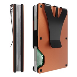 ETOFIXEE Slim Wallet for Men, Minimalist Wallet for Men, RFID Wallet for Men, Credit Card Holder, Metal Wallet with Money Clip, Mens Wallet(Deep Orange), Deep Orange, Minimalist Slim