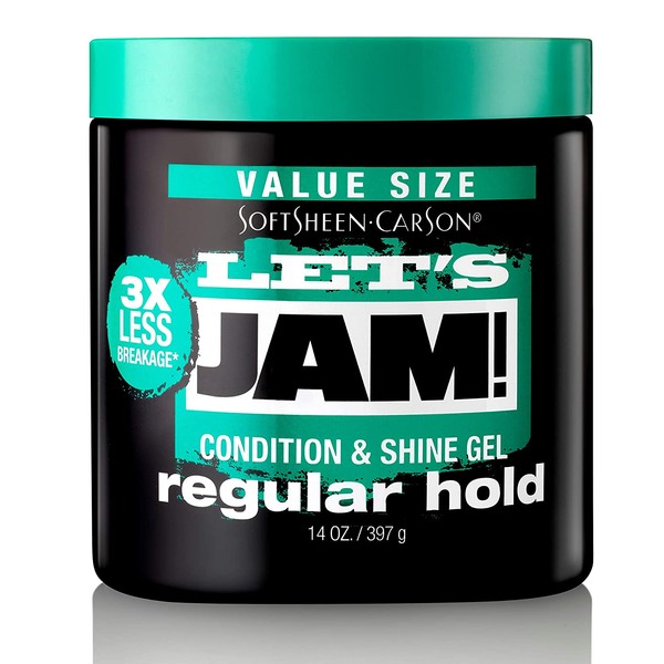 SoftSheen-Carson Let's Jam! Shining and Conditioning Hair Gel by Dark and Lovely, Regular Hold, All Hair Types, Styling Gel Great for Braiding, Twisting & Smooth Edges, Extra Hold, 14 oz