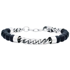 BLACKJACK Men’s Genuine Gemstones Adjustable Bead Bracelets, 316L Stainless Steel, Onyx/Tiger Eye/Lapis Lazuli/Lava Stone Blue Coral/Redwood, Simple Jewelry Gifts (Onyx)