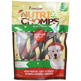 NutriChomps Dog Chews, 6-inch Holiday Braids, Mint, 4 Count, red/Green