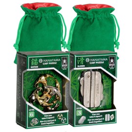 Slider & Rotor Hanayama Brain Teaser Puzzles, con bolsas de cordón de terciopelo verde y satén rojo, artículos en paquete