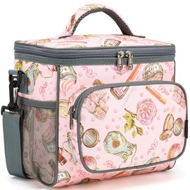 FlowFly - Bolsa de almuerzo reutilizable con aislamiento para adultos, grande para mujeres y hombres, con correa de hombro ajustable, bolsillo frontal con cierre y bolsillos laterales de malla