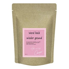 "Werd bald wieder gesund" Tea Gift as a Get Well Soon or Health Gift for the Special Someone You Wish Good - 70 g Herbal Tea in Zip Bag