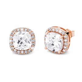 TOPGRILLZ Square Stud Earrings 925 Sterling Silver 5A+ Cubic Zirconia 14K Gold Black Diamonds Stud Earrings For Men Women Aretes De Hombre-Pink