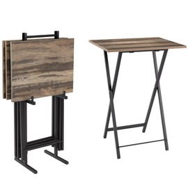 BCOZLUX TV Tray Tables Set of 4, Classic Portable TV Dinner Rectangular Folding Trays Table with Storage Rack for Living Room, Wooden Eating Tables Snack Table for Small Space (Rock Grey)