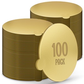 O'CREME Gold Round Mini Cake Boards with Tab – 3-1/4 Inch Grease-Proof, Foil-Covered, Food Grade Cardboard for Cupcakes, Pastries, Desserts - for Wedding, Anniversary, Birthday Parties, 100 Count