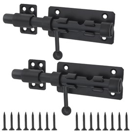 HOJLKLD Barrel Bolt Door Latch, 2Pcs 6.3 Inch 304 Stainless Steel Gate Barn Lock Latch with 10mm Padlock Hole, Heavy Duty Black Slide Door Lock (Black, 6 Inch)