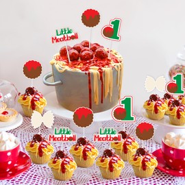 kreat4joy Meatball 1st Birthday Decorations, 36pcs Meatball Cupcake Toppers for Little Meatball Is Turning One Italian Spaghetti Birthday Decorations Boy First Birthday Baby Shower