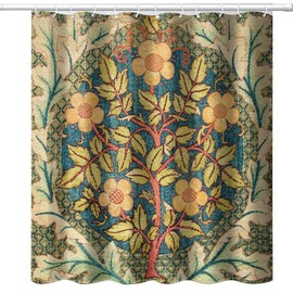 William Morris - Cortina de ducha de arte botánico, juego de cortinas de ducha con flores famosas clásico, 72 x 84 pulgadas