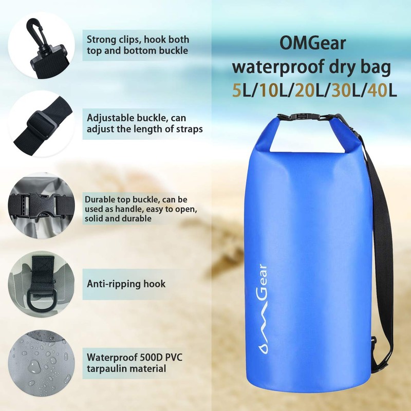 OMGear Waterproof Dry Bag Backpack Waterproof Phone Pouch 40L/30L/20L/10L/5L Floating