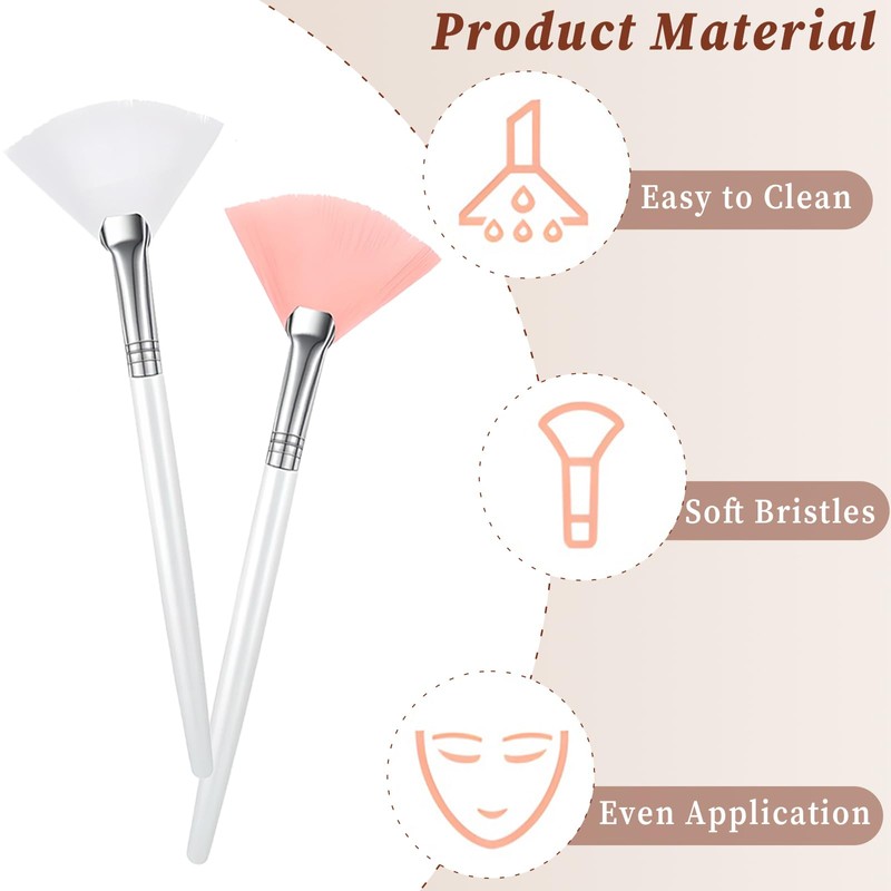 Facial Fan Brushes Set of 6- Pink & White, Soft