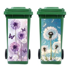 Peacoblue Wheelie Bin Stickers 2 Sheets Dandelions Sticky Dustbin Stickers Decals, 15in x 32in Waterproof Self Adhesive Large Wraps for Trash Cans Bins Driveway Garden Outdoor Indoor Patio Decoration