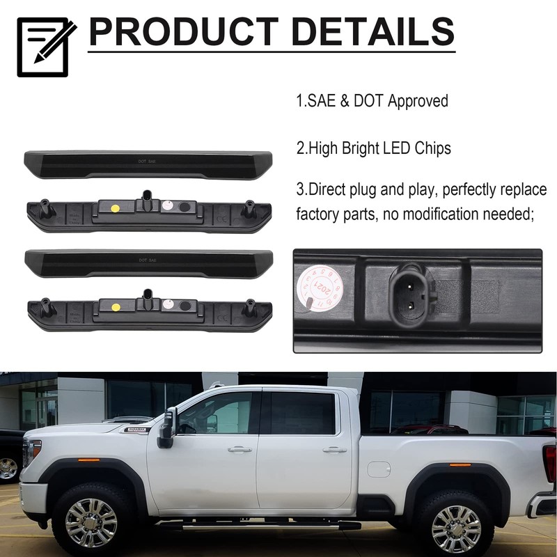 Mynoway 4 PCS LED Side Marker Light Replacement For Sierra