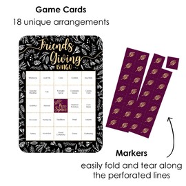 Big Dot of Happiness Elegant Thankful for Friends - Bingo Cards and Markers - Friendsgiving Thanksgiving Party Bingo Game - Set of 18