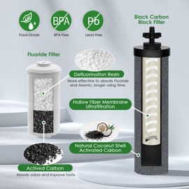 Montemono Black and Fluoride Filters Bundle Replacement for Big Berkey Water Filter System, Compatible with Berkey Filter Replacement Black & Fluoride Water Treatment Filter 2 Pack