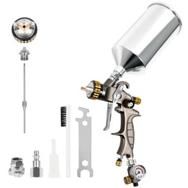 BEETRO HVLP Air Spray Gun 2.5mm Nozzle 1000ml Capacity 14.5CFM 30-43psi with Air Control Valve 1/4" Connector and Type 2 Adapter