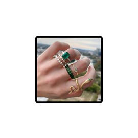 Caiguoer 6Pcs Snake Rings Set Serpent Stacking Rings Crystal Ring Jewelry for Women