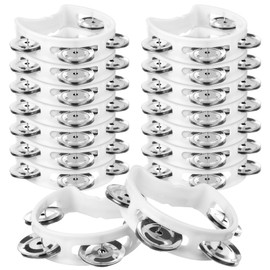 HAOWANWW 14 Pcs Half Moon Tambourine White Plastic Tambourines with Bells for Children Hand Held Baby Tambourine with 4Bells Percussion Instrument for Adult Kid Musician Singer Band Home School Party