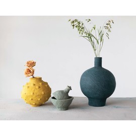 Creative Co-Op Decorative Handmade Paper Mache Raised Dots Vase, 12" L x 12" W x 12" H, Mustard