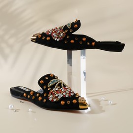 BGYJMTRCVHU Mules for Women Flats Comfortable Soft Memory Foam Insole Cherry Pointed Rivet Mule Shoes Black Size 6