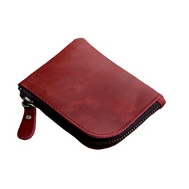 JJNUSA Genuine Leather Zipper Coin Purse Wallet With Key Car Smart Holder, Change Purse, Coin Pouch Holder For Men (Red)