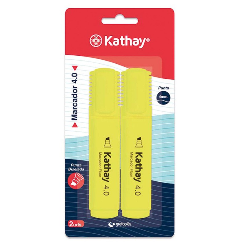 Kathay 2 x Yellow 4mm Bevelled Tip Highlighter Pens 86211960