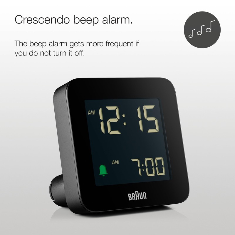 Braun Digital Alarm Clock with Snooze, Negative LCD Display, Quick