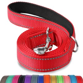 Joytale Double-Sided Reflective Dog Leash, 6 FT/5 FT/4 FT, Padded Handle Nylon Heavy Duty Leashes for Small & Medium Dogs Walking, Red, 6FT