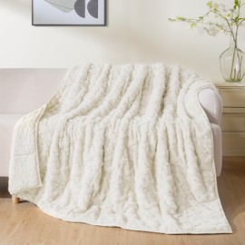 Uttermara Weighted Blanket for Adults Queen Size 15lbs 60x80 inches, Dual Sided Soft Jacquard Sherpa Weighted Blankets, Thick Heavy Blanket for Sleeping and Calming, Cream White