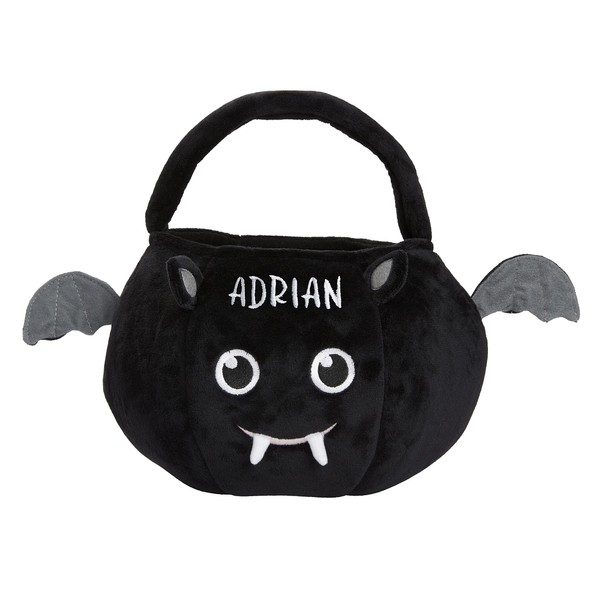 Personalization Universe Personalized Bat Embroidered Plush Halloween Treat Bag, Ideal for Trick or Treat, Party Favor Candy Bag, Cute Bag for Boys and Girls, High-Quality Polyester with Reinforced Handles