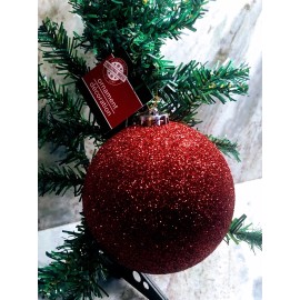 BALL Ship N 24 Hours. New-Christmas Glittered Red Glass Ball Ornament: 5 in x 5 in.