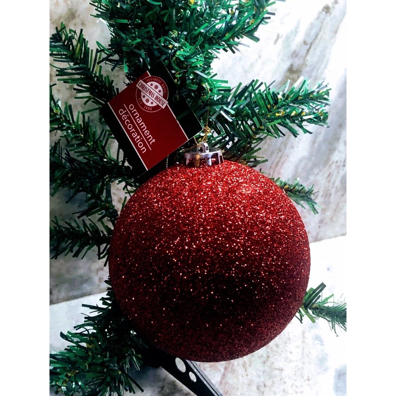 BALL Ship N 24 Hours. New-Christmas Glittered Red Glass Ball