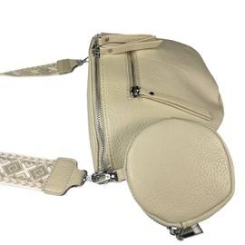 Bum Bag with Pattern Strap & Coin Purse, Belt Bag for Men and Women, Shoulder Bag, Fashion Waist Bag, 3238, beige, Shoulder bum bag with wide carrying strap and coin purse