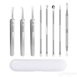 스텐 블랙헤드 짜는 도구 쥐젓제거 핀셋 코 턱 피지압출기 Stainless Steel Blackhead Extractor Tool Pimple Removal Tweezers Nose Chin Sebum Extractor