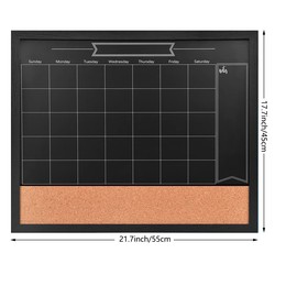 TORASO Magnetic Chalkboard Calendar Corkboard, 18" x 22" Combination Chalk Board Bulletin Board, Black Wood Framed Blackboard Calendar Cork Combo Board(ZHHB-BK-4555)