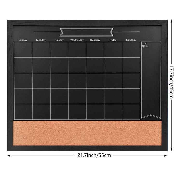 TORASO Magnetic Chalkboard Calendar Corkboard, 18" x 22" Combination Chalk