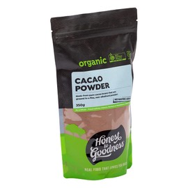 Honest to Goodness, Organic Cacao Powder, 350g - Made From Pure Cocoa Beans Grounded to a Fine, Non-alkalised Powder. Naturally Tart Cocoa Flavour. Slightly Light in Colour.