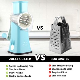 Zulay Kitchen Rotary Cheese Grater 5 Blade Cheese Shredder - Manual Hand Crank Cheese Grater With Reinforced Suction & 5 Interchangeable Drums - Easy to Use, Vegetable Chopper Round Mandoline Slicer
