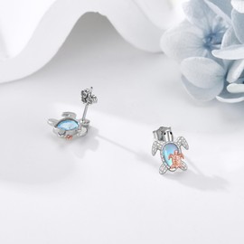 Turtle Earrings Sterling Silver Moonstone Stud Earrings Ocean Animal Mother's Day Jewellery for Women Mum