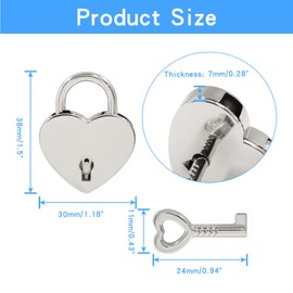 Piutouyar 3 Pcs Heart Shaped Locks - Silver Metal Heart Padlocks with Key for Jewelry Storage Box Diary Book