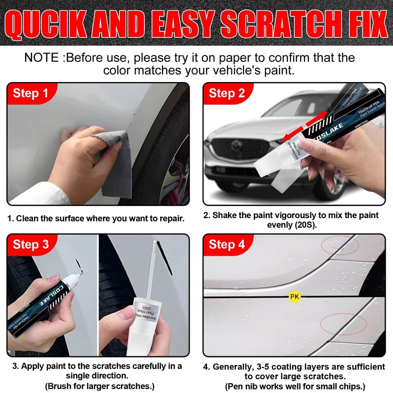 COSLAKE Car Touch Up Paint(Snowflake White Pearl Mica(25D)) for Mazda,