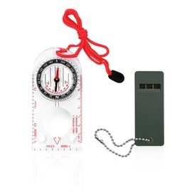 1 Multifunctional Outdoor Compass with Lanyard, 1 Survival Whistle, Map Ruler, Magnifying Glass, Waterproof Compass Navigation, Suitable for Hiking, Exploring and Navigating