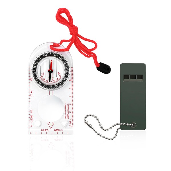 1 Multifunctional Outdoor Compass with Lanyard, 1 Survival Whistle, Map