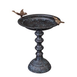 Evergreen Hummingbird Metal Bird Bath Bowl with Stand - Heavy Duty, Ground Standing Bird Bath and Feeder for Garden, Yard, Deck