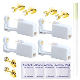 Ear Piercing Kit-18 PCS Disposable Self Ear Piercing Gun Piercing Tools with Gold Earrings Stud Ear Hole Cleaners (4G231)