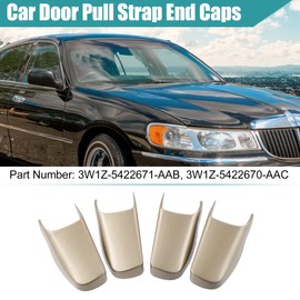 X AUTOHAUX 4 Pcs Car Door Pull Strap End Caps for Lincoln Town Car 4.6L V8 2003-2011 3W1Z-5422670-AAC Car Inner Door Handle Strap End Replace Interior Door Handle Trim Light Gold