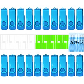Memorias USB Thumb Drive 16GB USB Flash Drive 20 Pack, Nicepicten Pendrive Bulk USB 2.0 Memory Stick Swivel Blue Pendrive Zip Drive USB Key with 20PCS Lanyard & Label, Jump Drive for School Project
