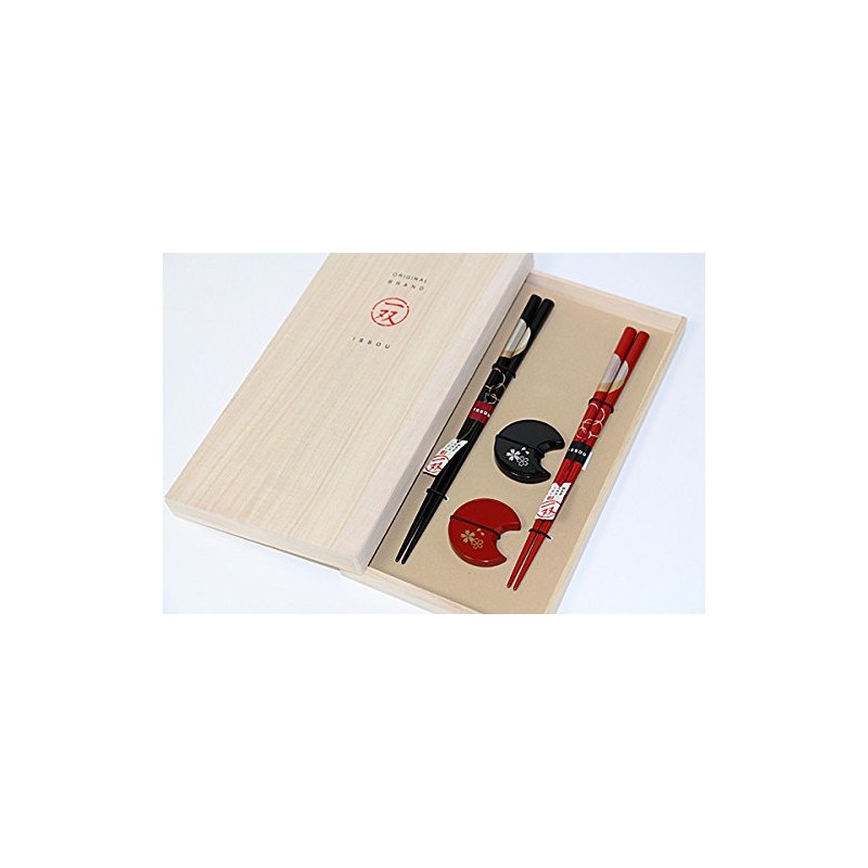 輪島塗 Couple Chopsticks "Venus Truly Moon" a Chopstick Rest "Cherry