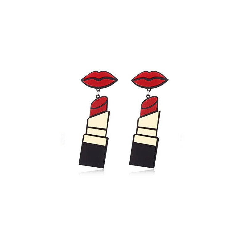 Lipstick Red Lip Dangle Earrings, Acrylic Statement Drop Earrings for