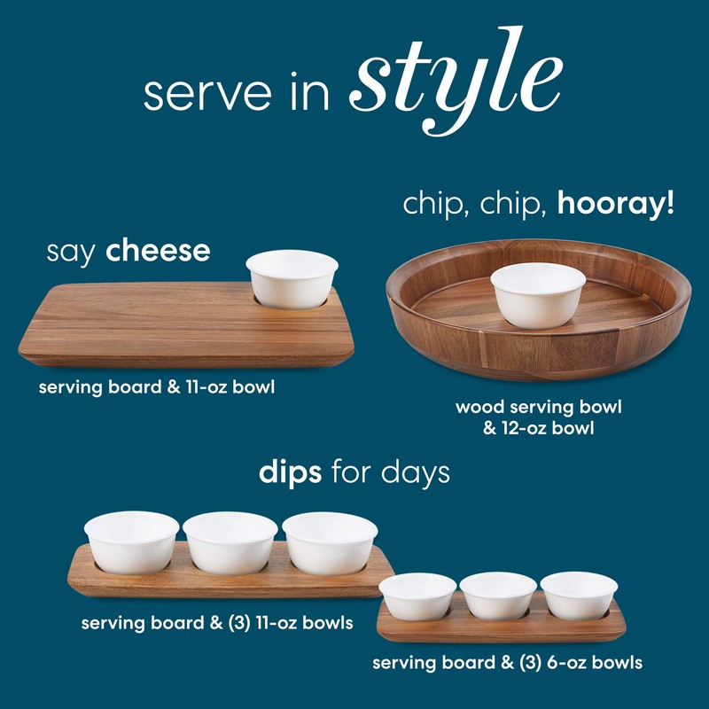 Corelle Vitrelle Coordinates 2-Pc Cheese Board with Bowl Serving Set,Charcuterie